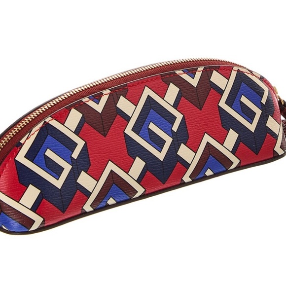 NEW Gucci Red and Blue Geometric Monogram Pattern Pouch Leather Pencil Case - Picture 2 of 6